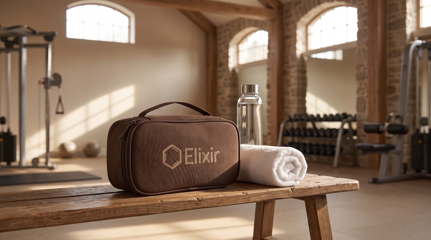 The Elixir cooling bag on a gym bench — stories from a kept routine